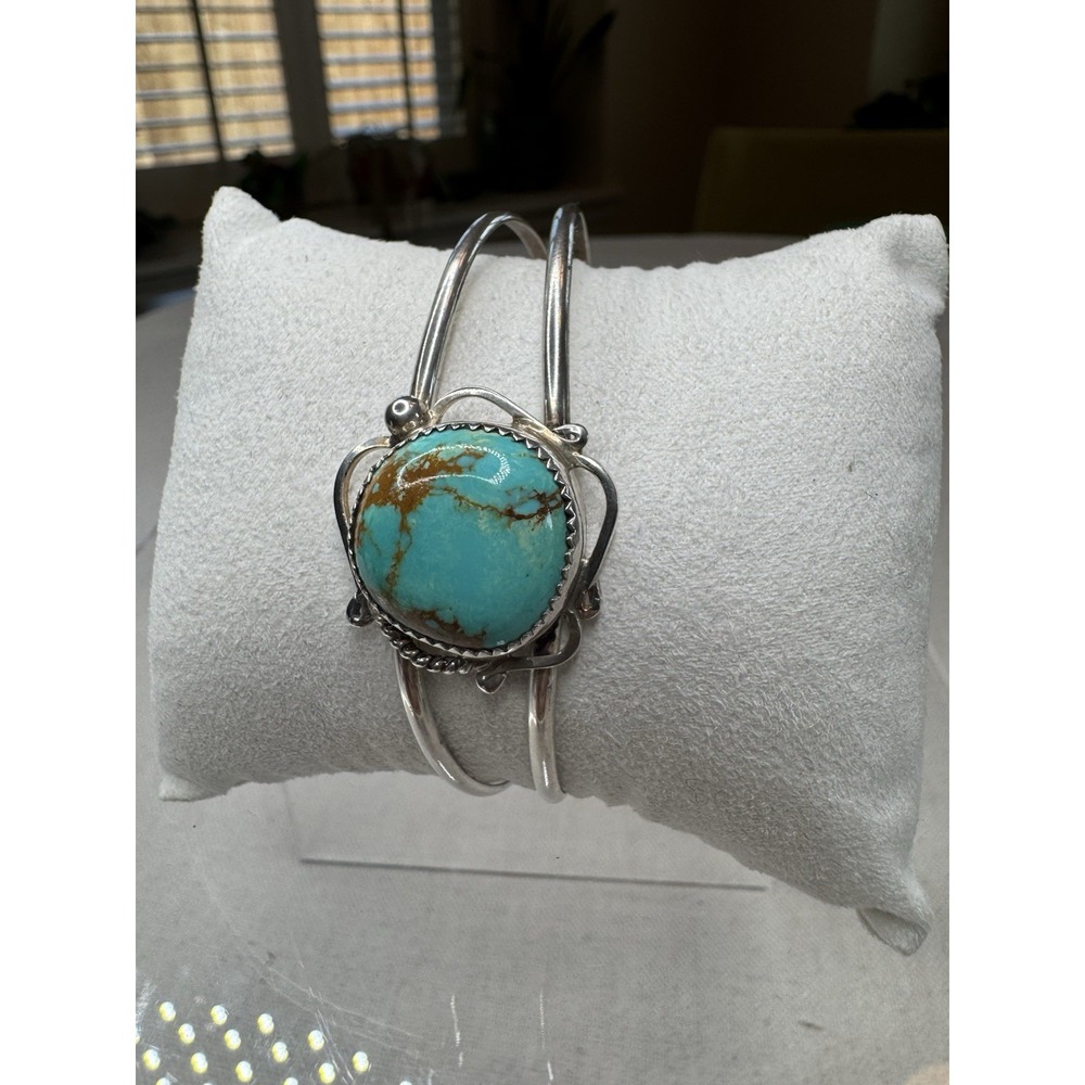 Navajo Sterling Silver Turquoise Cuff Bracelet Signed SR 12.3g 6.5"